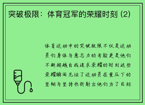 突破极限：体育冠军的荣耀时刻 (2)